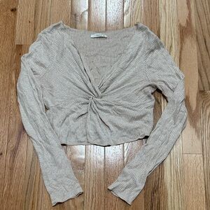 Timing Beige Ribbed Twist Front Crop Top